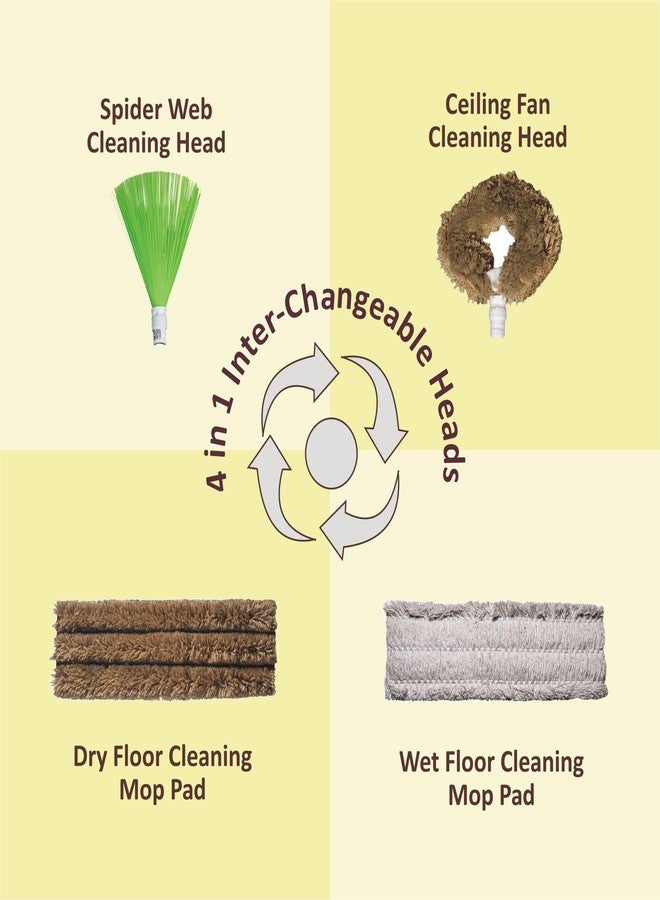 Vimal All-Clean (4 in 1) Multi-Purpose Extendable Handle with 4 Interchangeable Cleaning Heads | 2 Mop Pads for Wet & Dry Floor Cleaning + 2 Broom Heads for Jaala (Spider Web)/Ceiling Fan Cleaning - Image 3